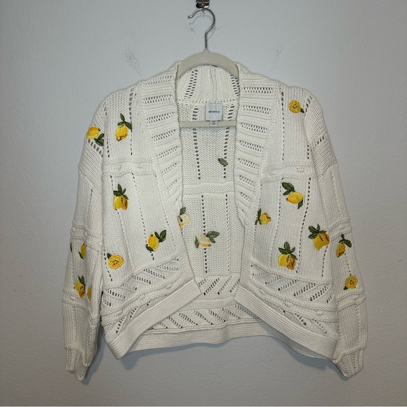 NWT Maeve Anthropologie Fruit-Embroidered Lemon 
Cardigan Sweater SZ S Petite - Picture 2 of 8